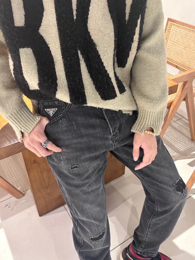 Black Distressed Ripped Knee Denim Jeans view