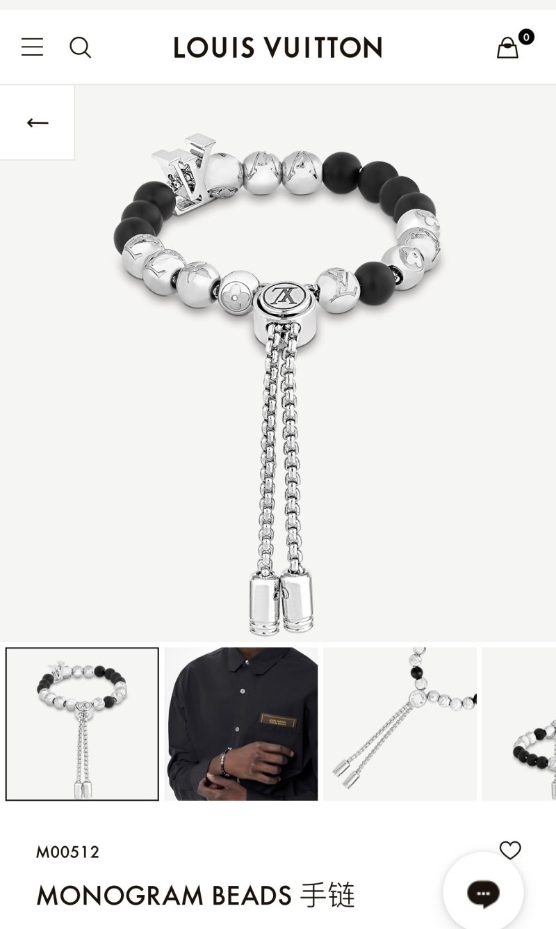 Louis Vuitton Monogram Beads Bracelet Silver Black