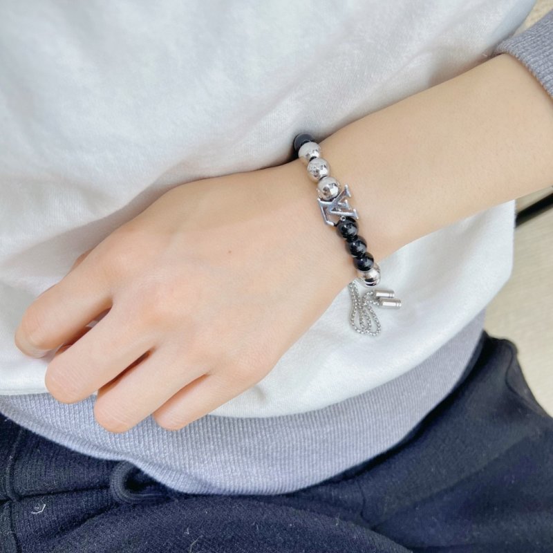 Louis Vuitton Monogram Beads Bracelet Silver Black view