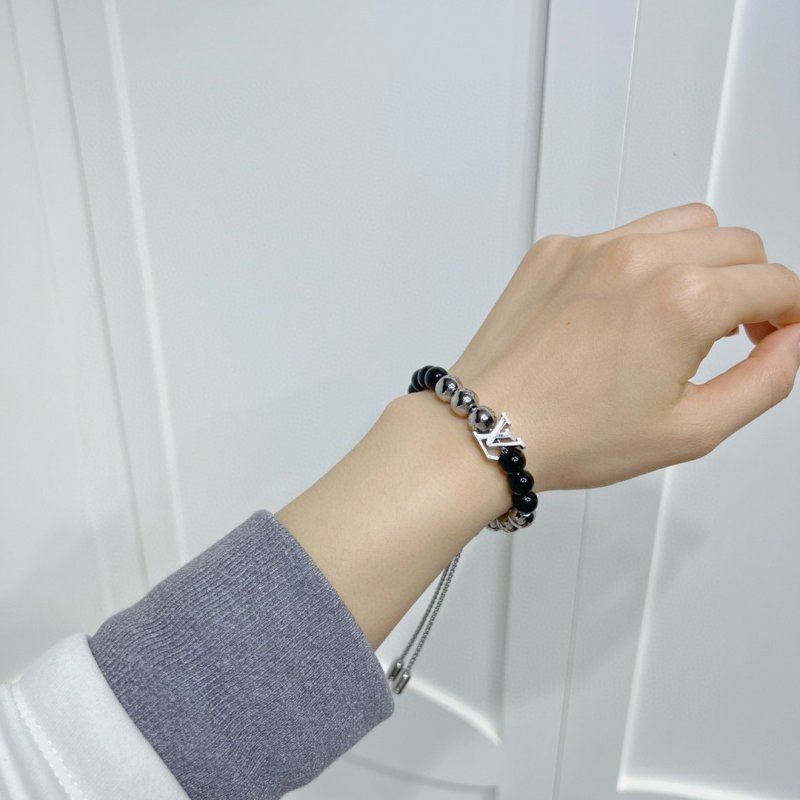 Louis Vuitton Monogram Beads Bracelet Silver Black view