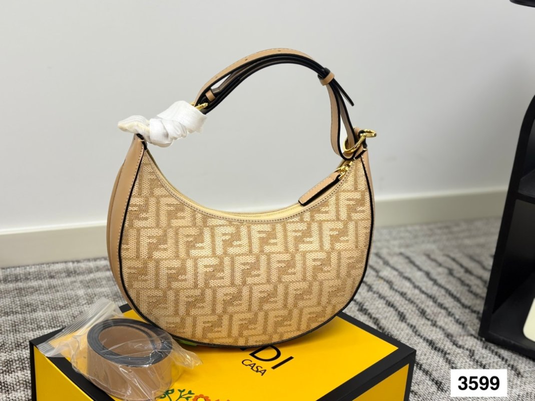 Fendi Half-Moon Underarm Bag Beige Monogram