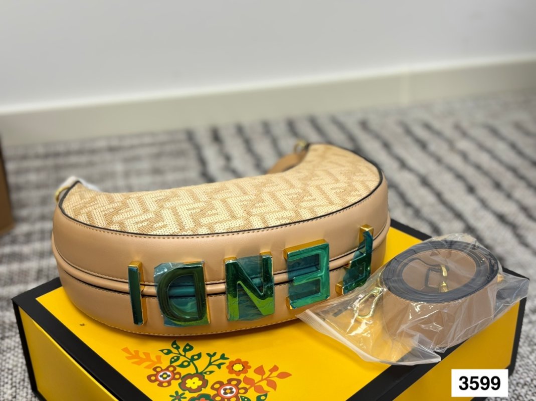 Fendi Half-Moon Underarm Bag Beige Monogram view