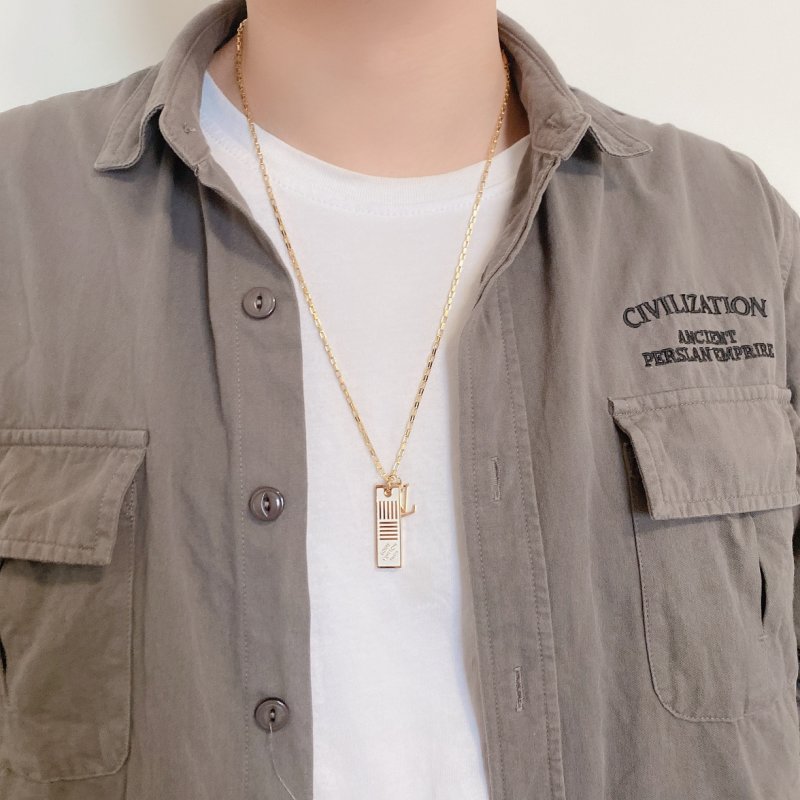 Louis Vuitton Gold Enamel Damier Pendant Necklace