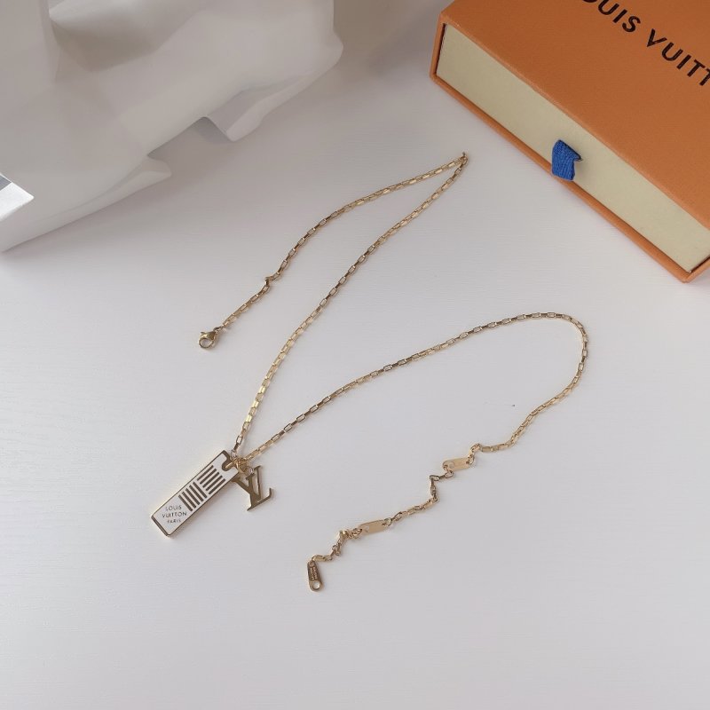 Louis Vuitton Gold Enamel Damier Pendant Necklace view