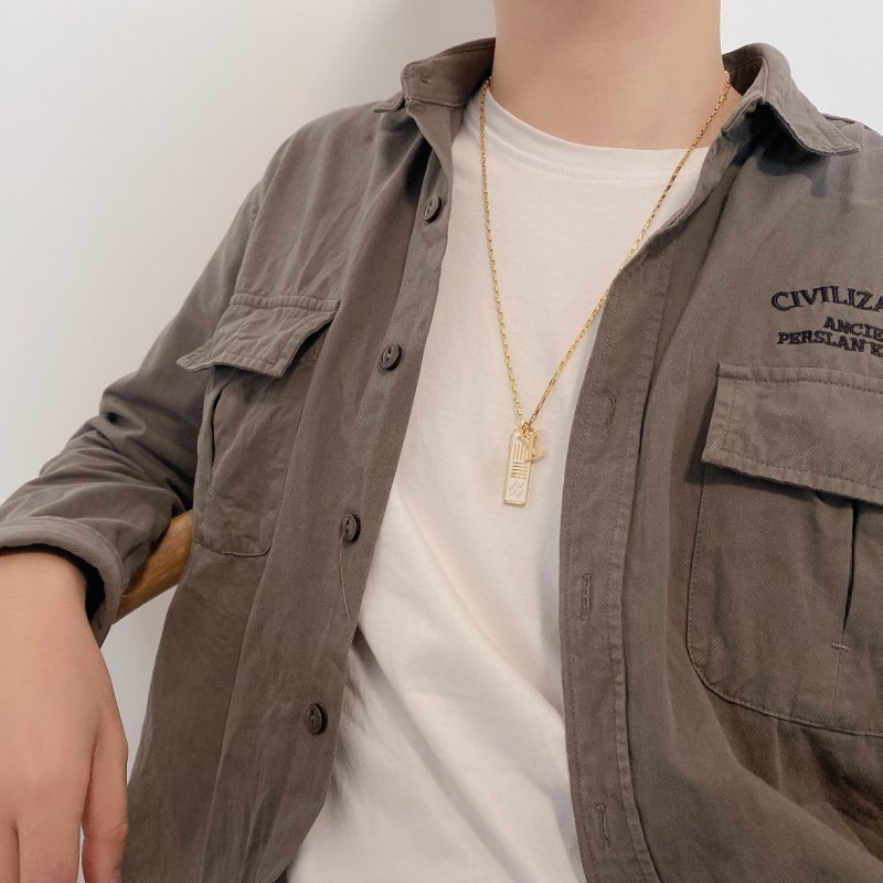Louis Vuitton Gold Enamel Damier Pendant Necklace view