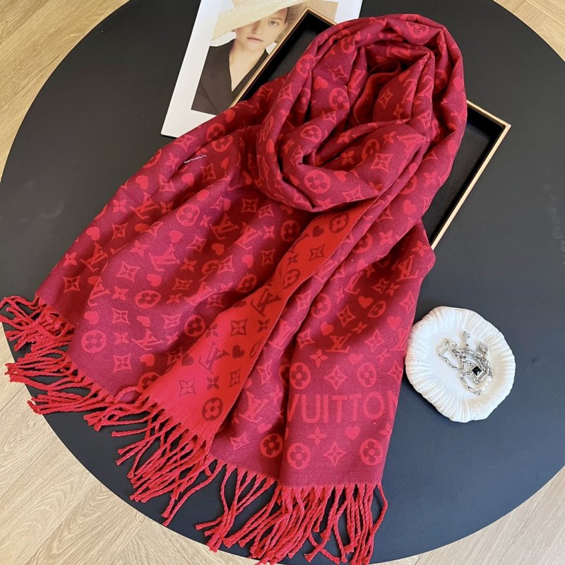 Louis Vuitton Monogram Red Wool Scarf 60x180cm