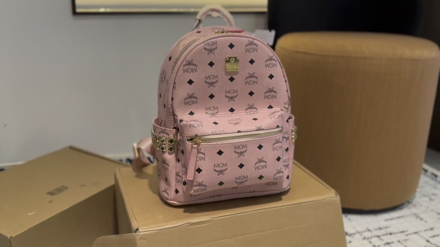 MCM Visetos Pink Mini Backpack Gold Hardware