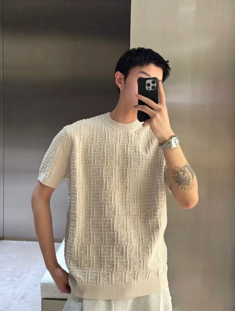 Fendi Monogram Jacquard Cream Short Sleeve T-Shirt