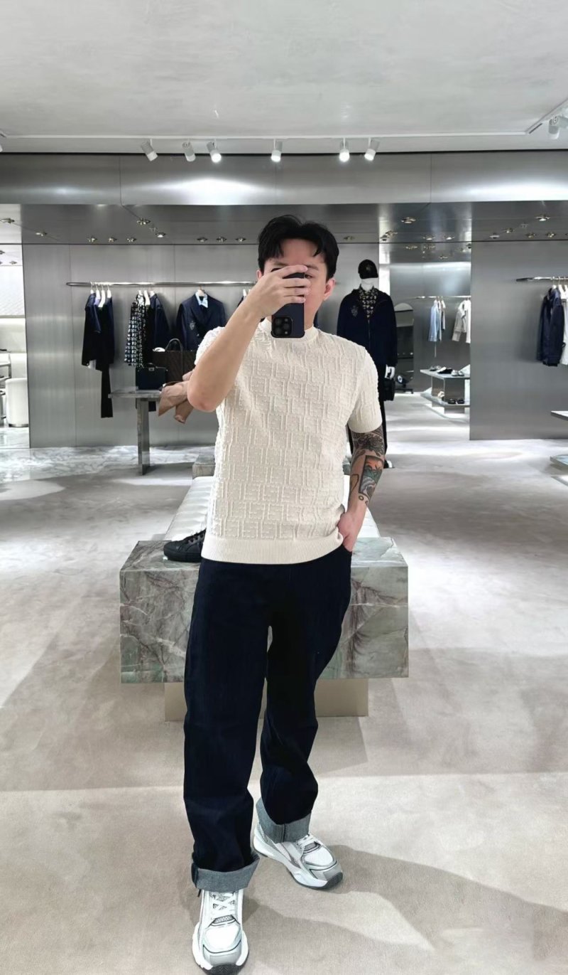 Fendi Monogram Jacquard Cream Short Sleeve T-Shirt view