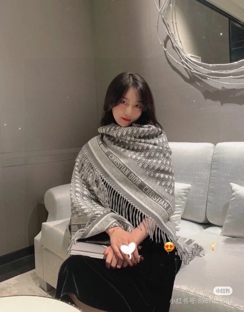 Dior CD Monogram Jacquard Wool Cashmere Shawl Wrap Grey