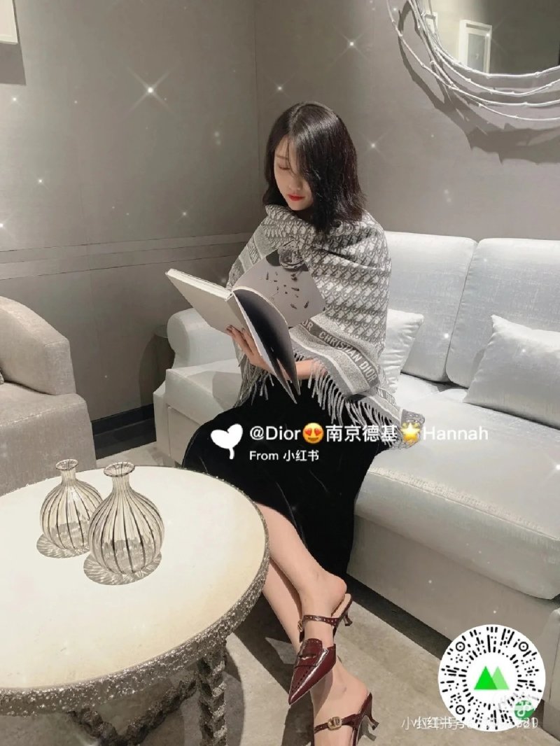 Dior CD Monogram Jacquard Wool Cashmere Shawl Wrap Grey view