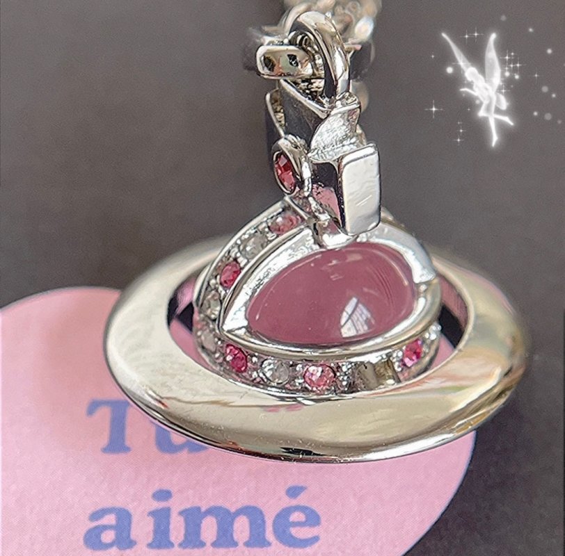 Vivienne Westwood Saturn Orb Pink Crystal Pendant Necklace