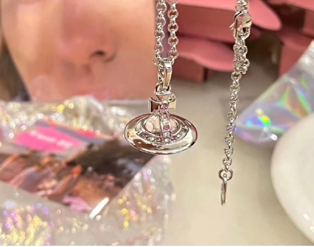 Vivienne Westwood Saturn Orb Pink Crystal Pendant Necklace view