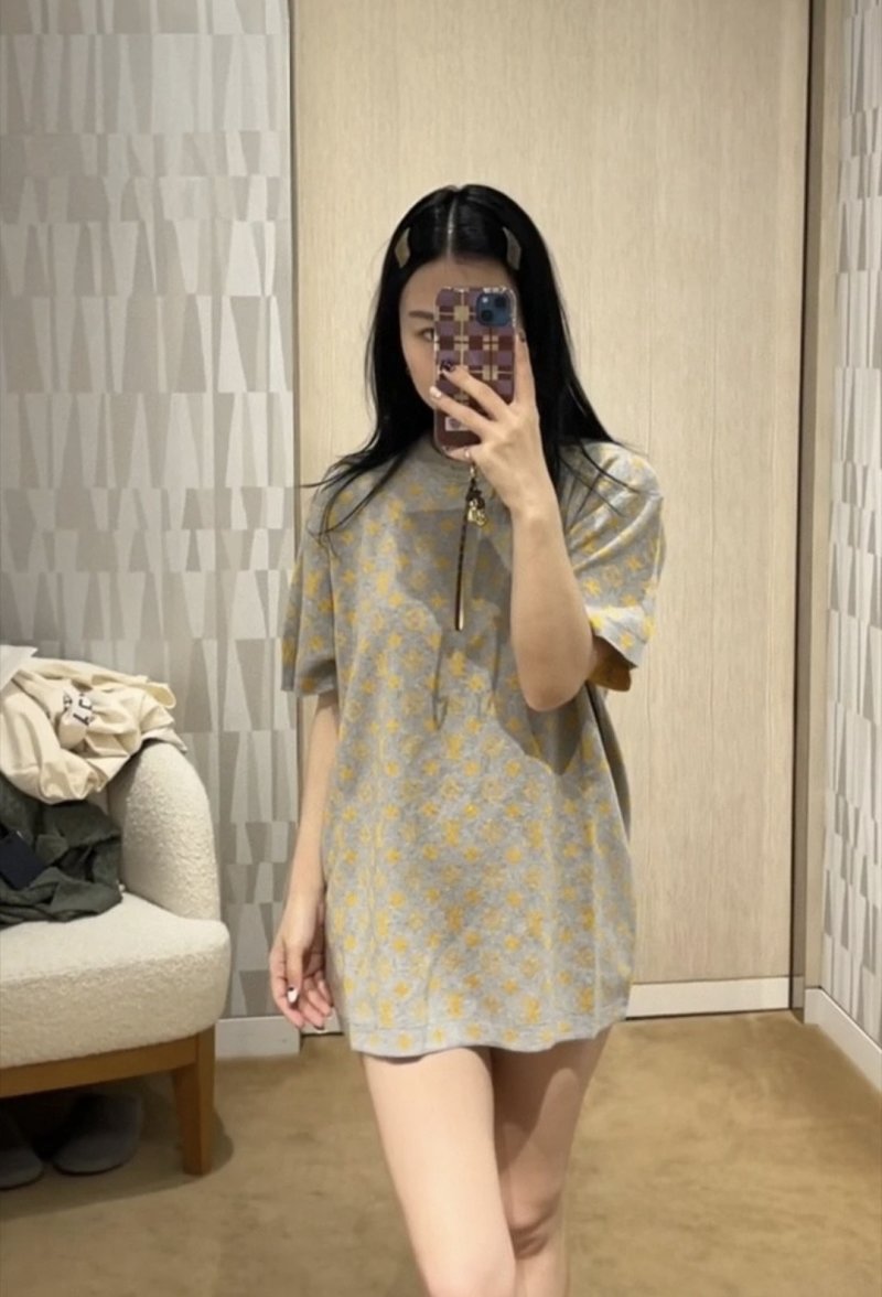 Grey & Gold Floral Print Short Sleeve T-Shirt view