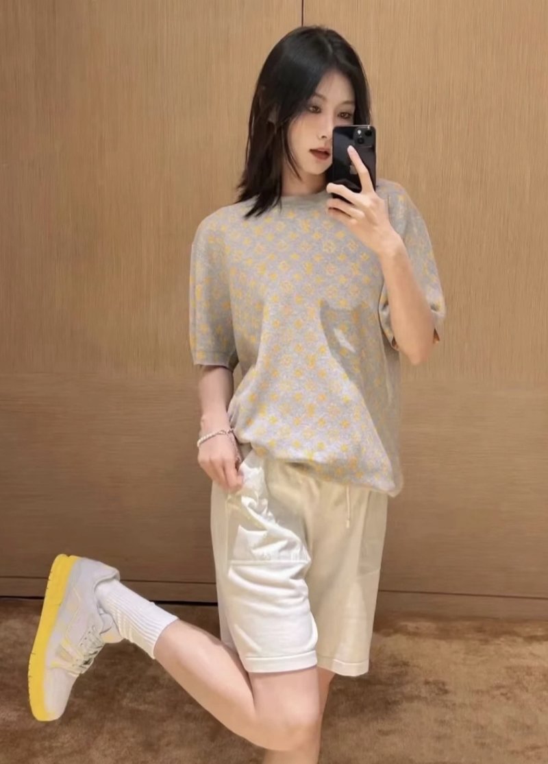 Grey & Gold Floral Print Short Sleeve T-Shirt view