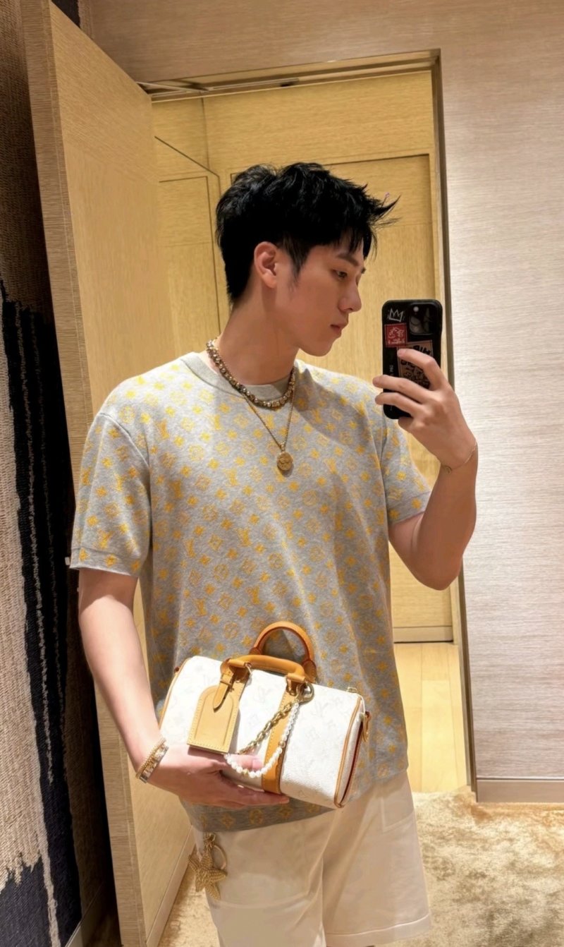Grey & Gold Floral Print Short Sleeve T-Shirt view