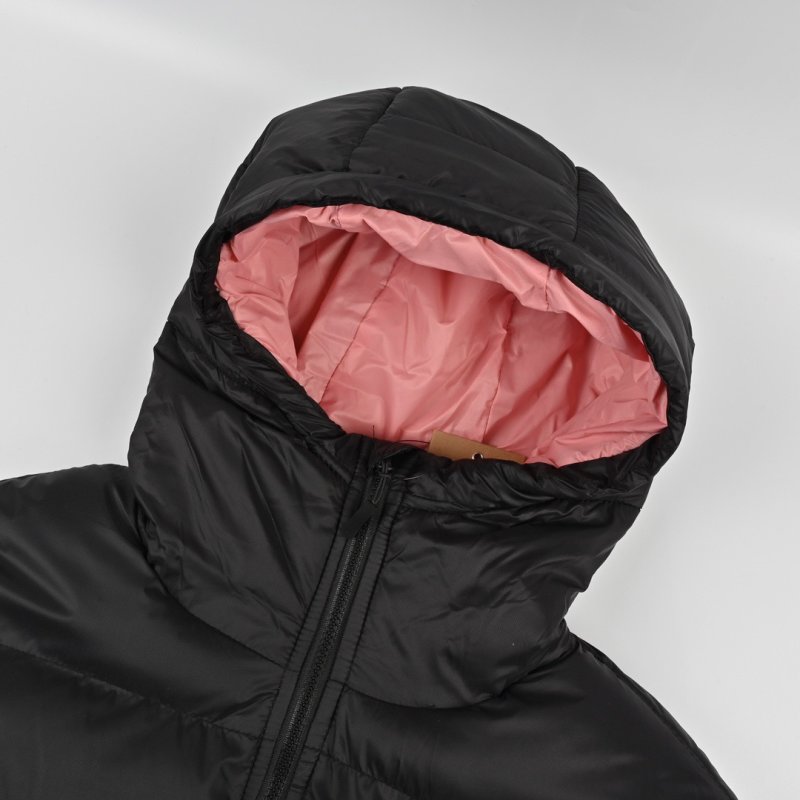 Stüssy Black Puffer Jacket with Pink Hood Lining view