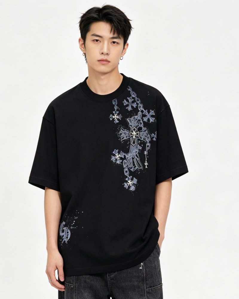 Chrome Hearts Black Cross Ornate Graphic T-Shirt