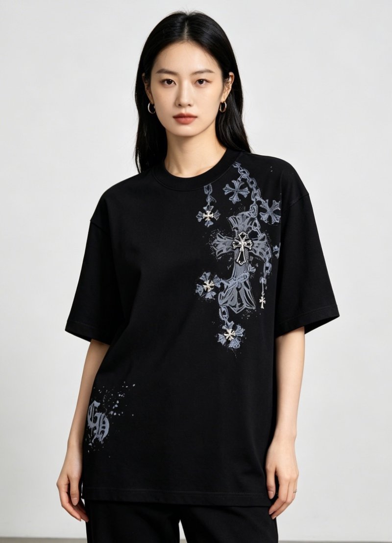 Chrome Hearts Black Cross Ornate Graphic T-Shirt view