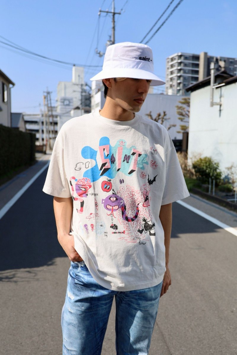 White Graphic Print Short Sleeve T-Shirt with Colorful Abstract Design