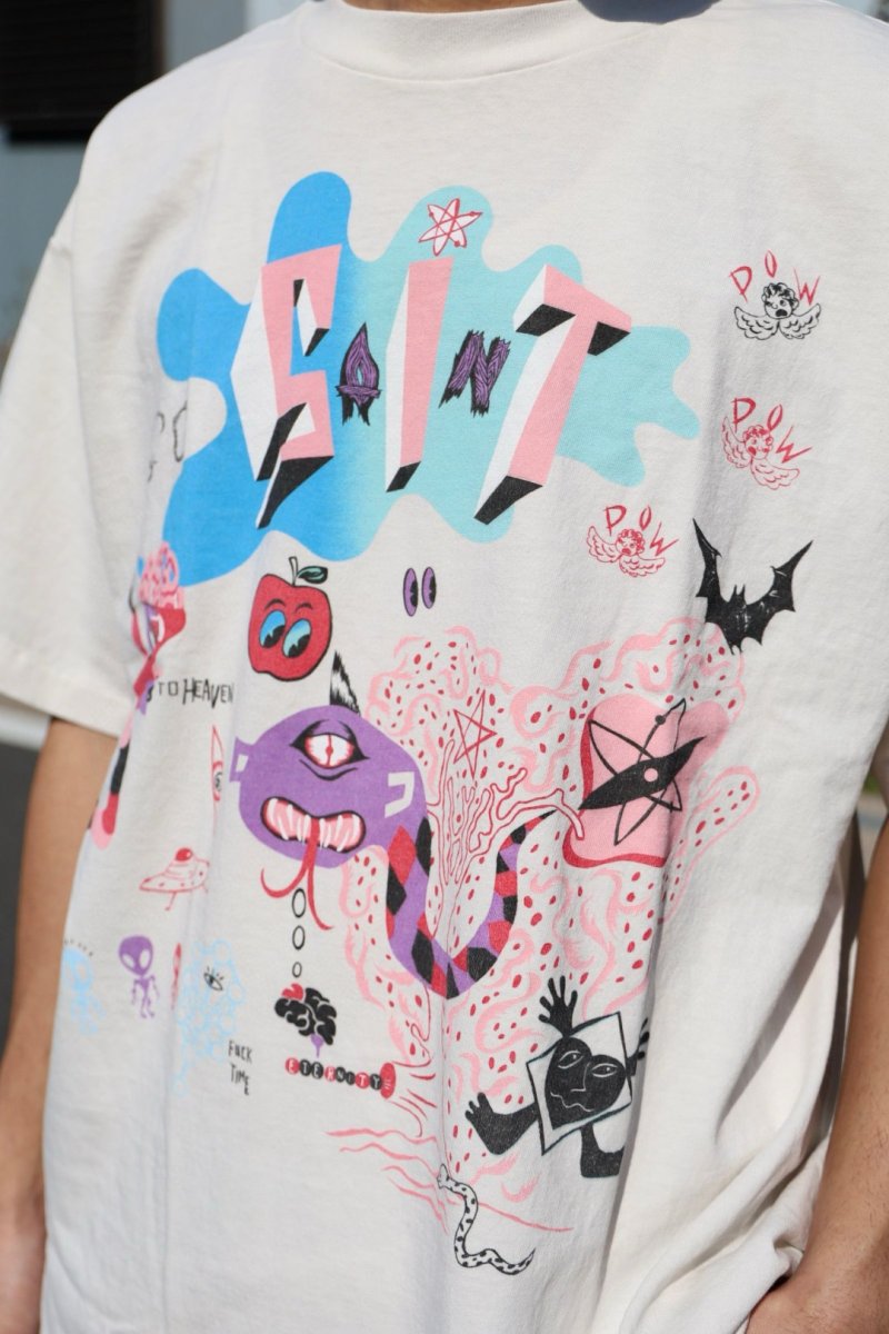 White Graphic Print Short Sleeve T-Shirt with Colorful Abstract Design view