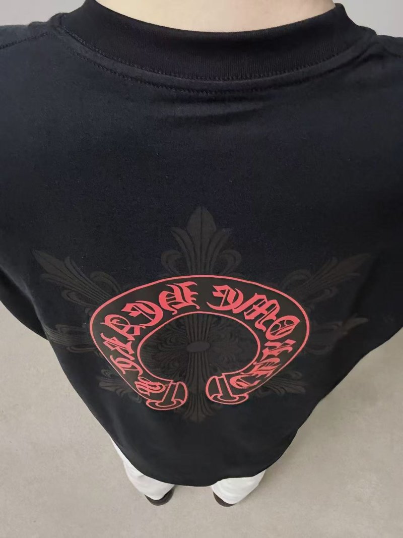 Chrome Hearts Black T-Shirt with Red Horseshoe Logo
