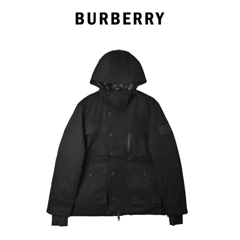 Black Hooded Down Jacket with Cargo Pockets view