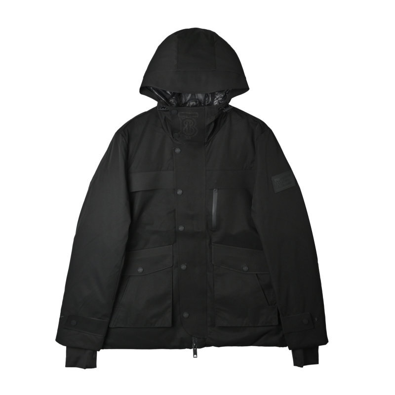 Black Hooded Down Jacket with Cargo Pockets view