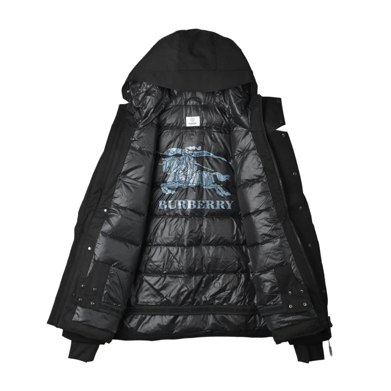 Black Hooded Down Jacket with Cargo Pockets view