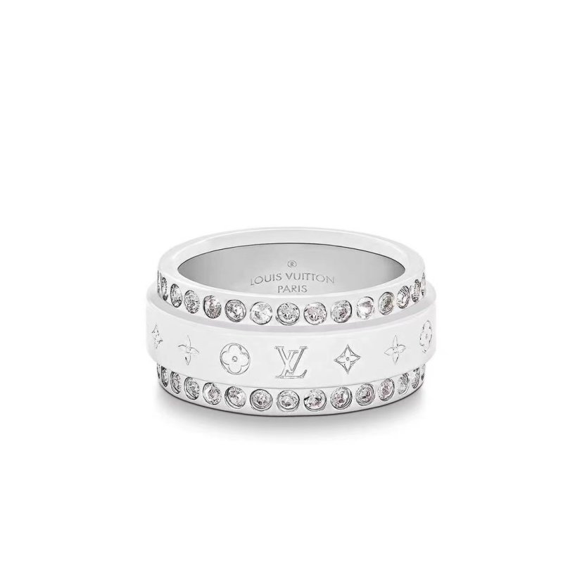 Louis Vuitton Crystal Double Row Diamond Ring Silver