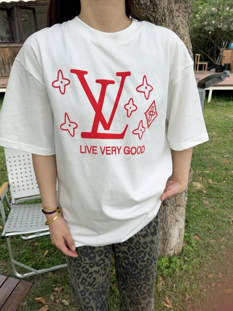 Louis Vuitton 'Live Very Good' Red Logo White T-Shirt