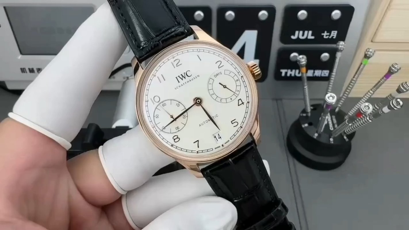 IWC Portugieuse 7-Day Automatic Rose Gold Watch Black Leather