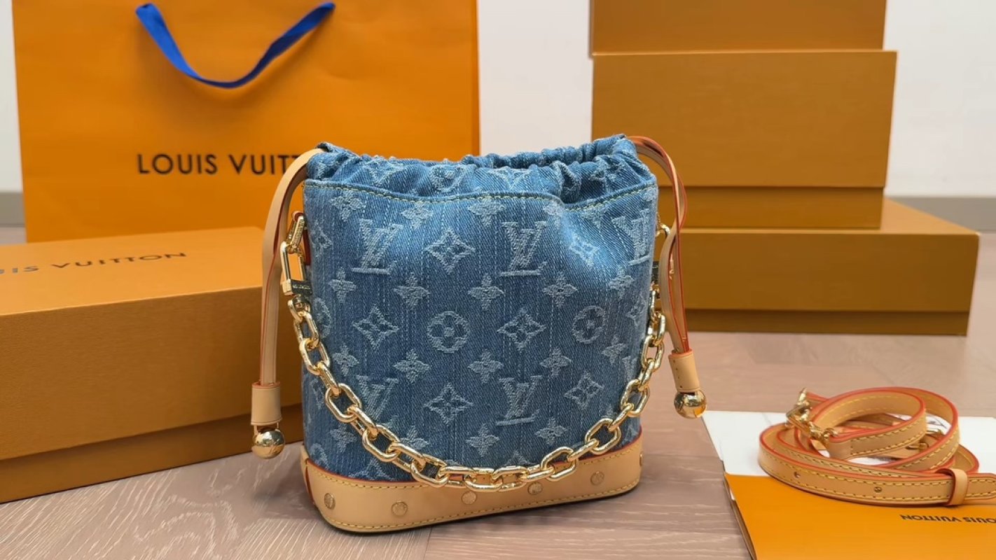Louis Vuitton Monogram Denim Bucket Bag Blue