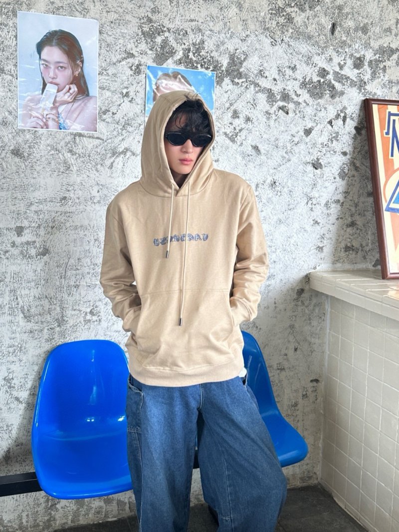 Beige Logo Pullover Hoodie