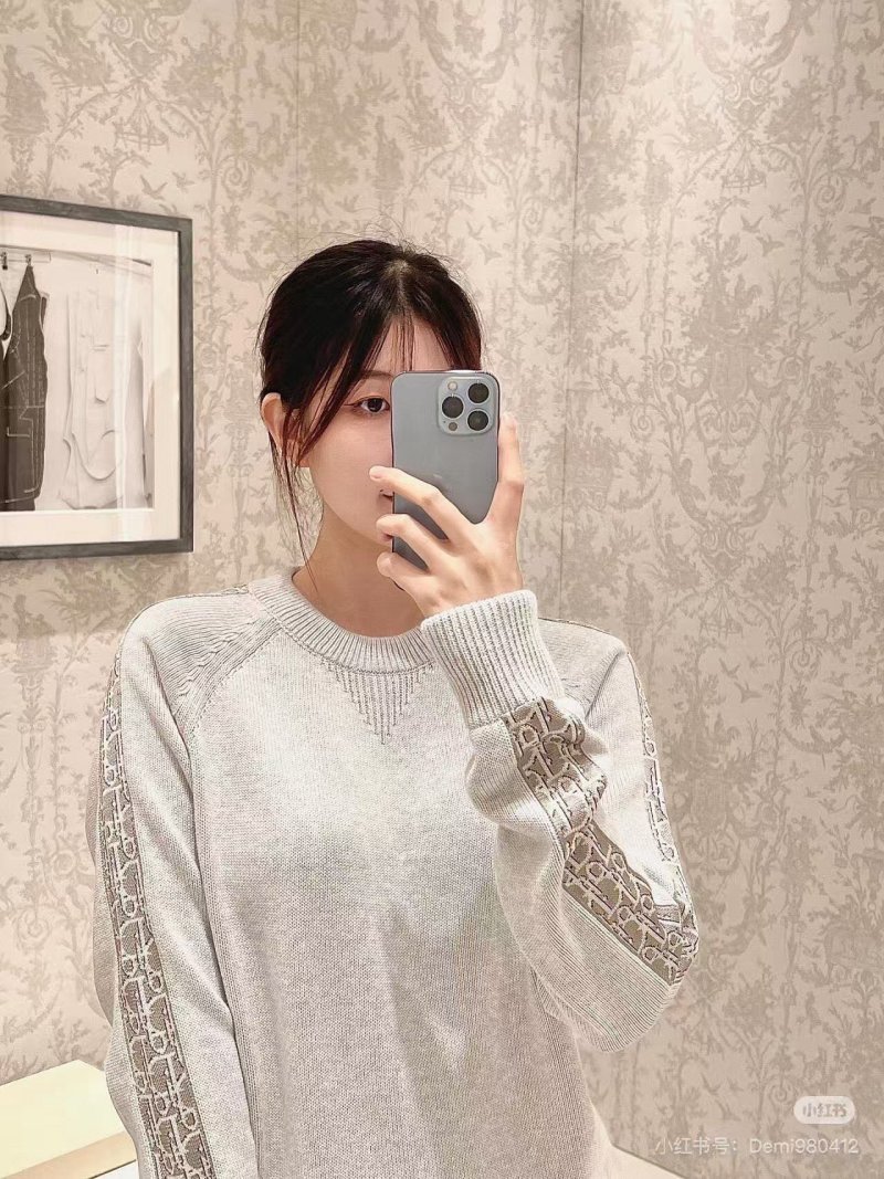 Cream Knit Sweater with Monogram Sleeve Stripe view