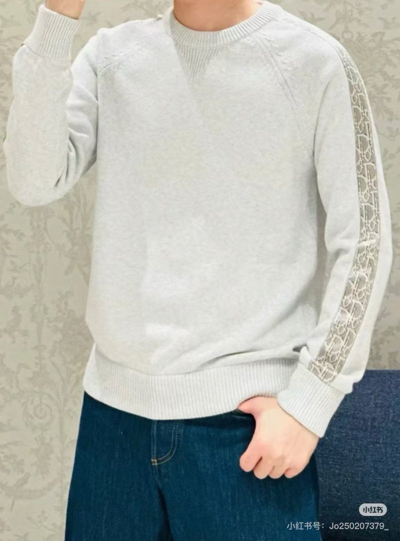 Cream Knit Sweater with Monogram Sleeve Stripe view