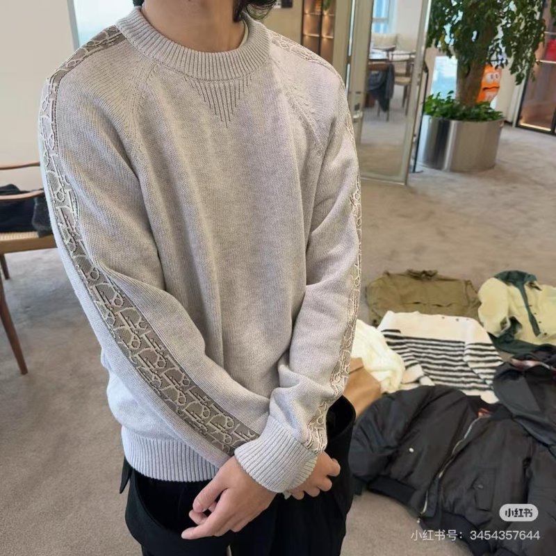 Cream Knit Sweater with Monogram Sleeve Stripe view