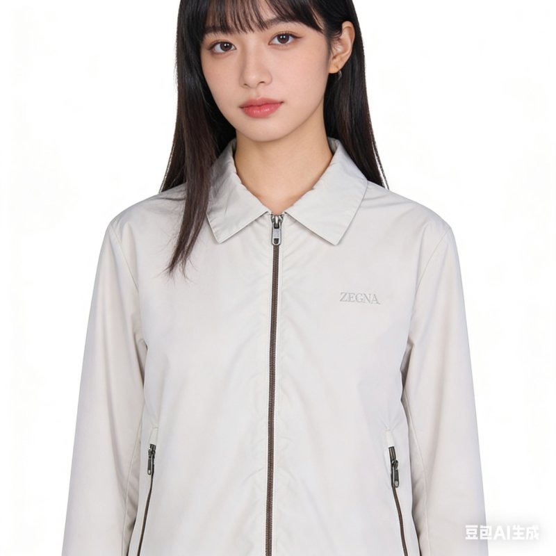 Zegna Cream Collared Zip Jacket