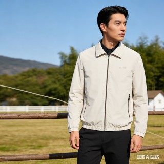 Zegna Cream Collared Zip Jacket view 3