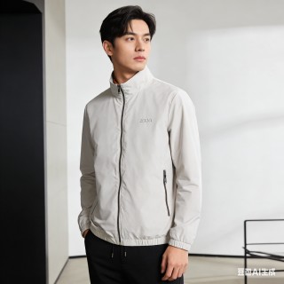 Zegna Cream Collared Zip Jacket view 6