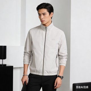 Zegna Cream Collared Zip Jacket view 7