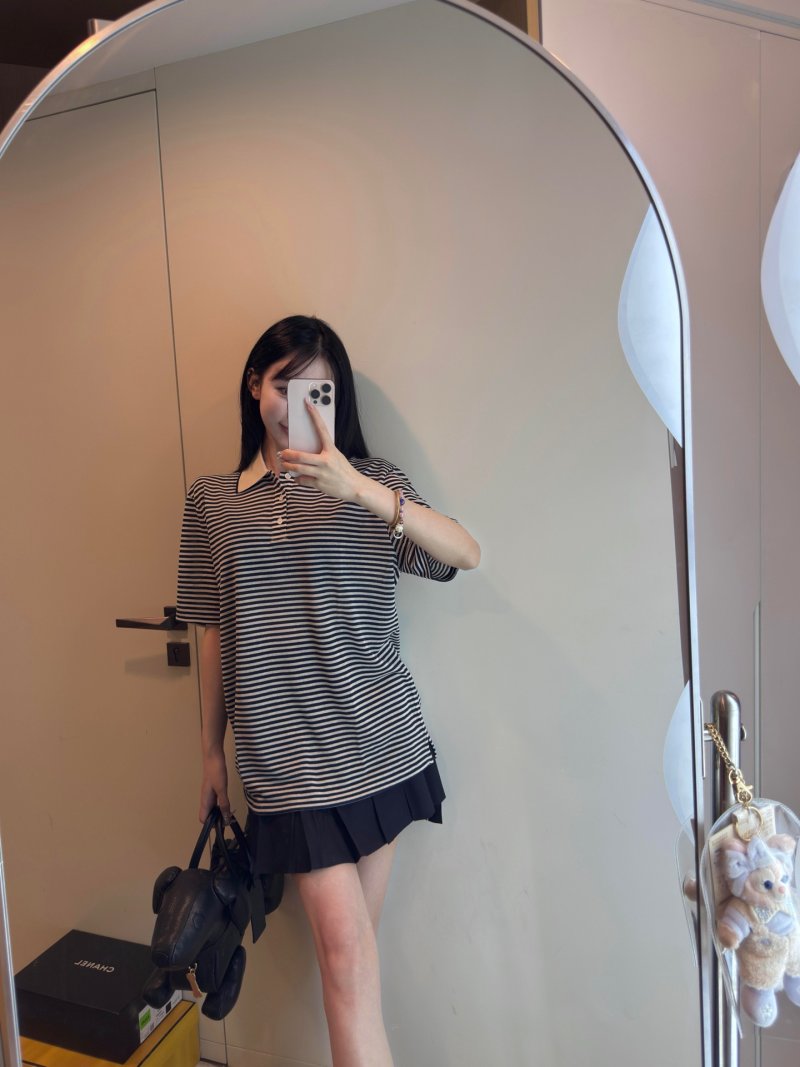Black & White Striped Polo Shirt view