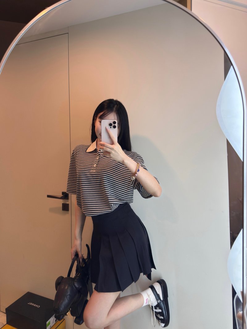 Black & White Striped Polo Shirt view