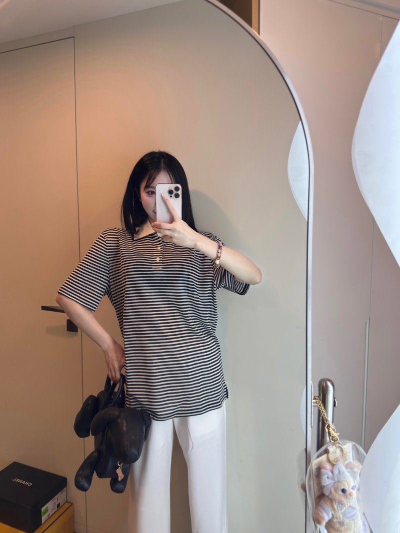 Black & White Striped Polo Shirt view