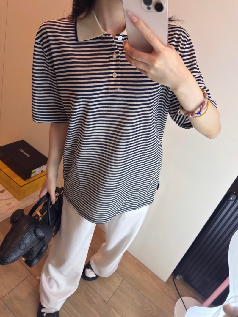 Black & White Striped Polo Shirt view