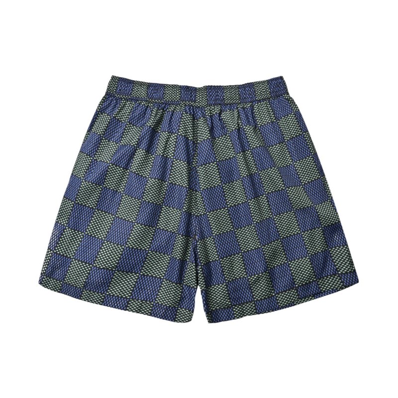 Navy Checkered Knit Shorts with Embroidered Details view