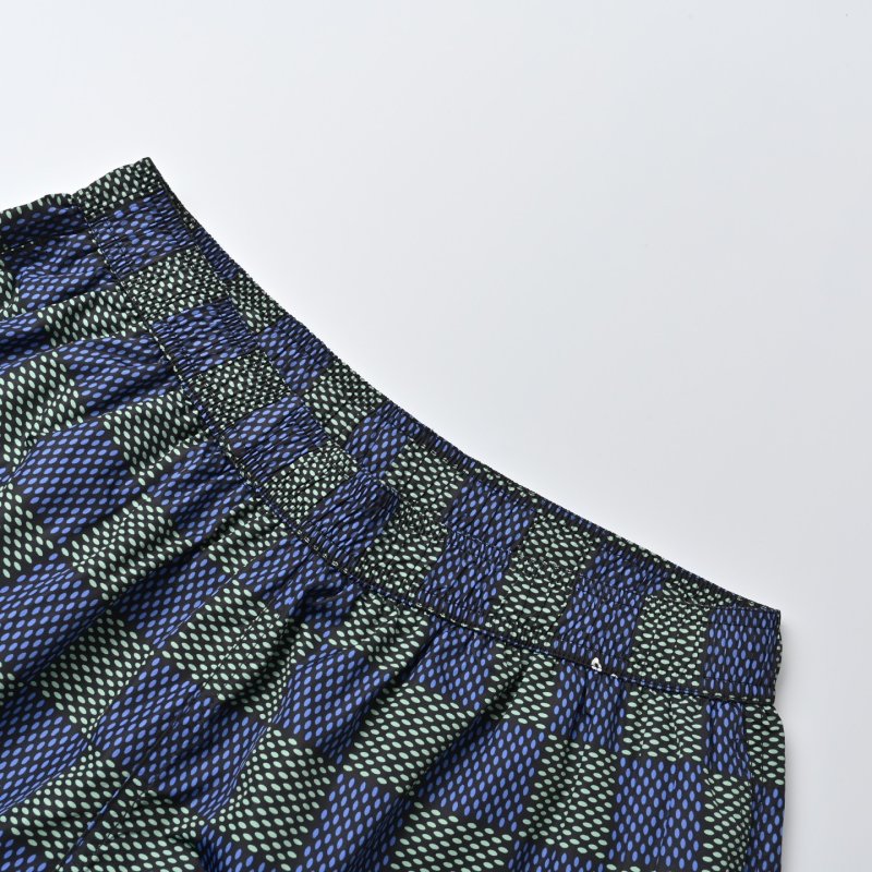 Navy Checkered Knit Shorts with Embroidered Details view