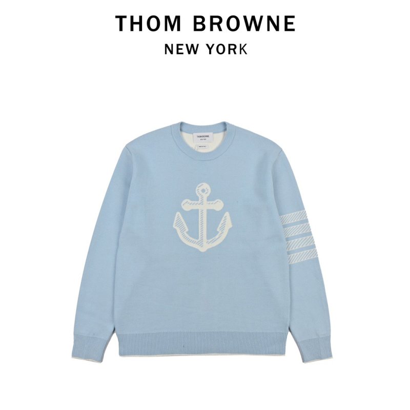 Oversized Knit Crewneck Sweater - Cream/Blue view