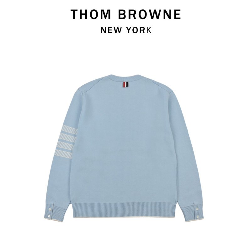 Oversized Knit Crewneck Sweater - Cream/Blue view