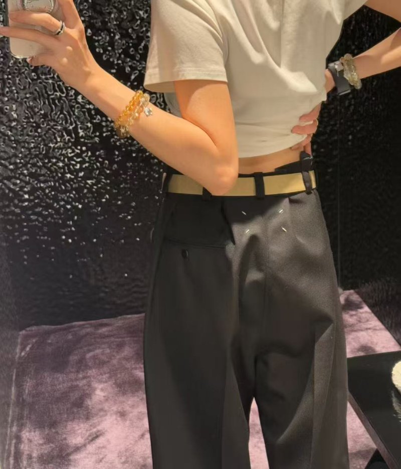 Black Wide-Leg Trousers with Cream Waistband view